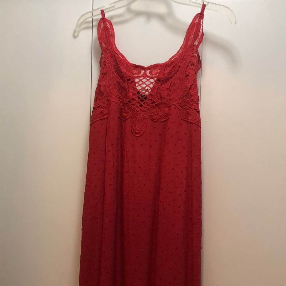 Long Red summer dress with pockets
